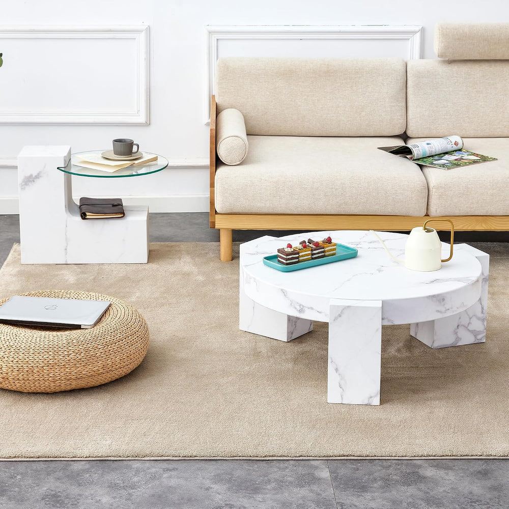Modern Coffee Table Set of 2, 29.9" Round Wooden Coffee Table with White...
