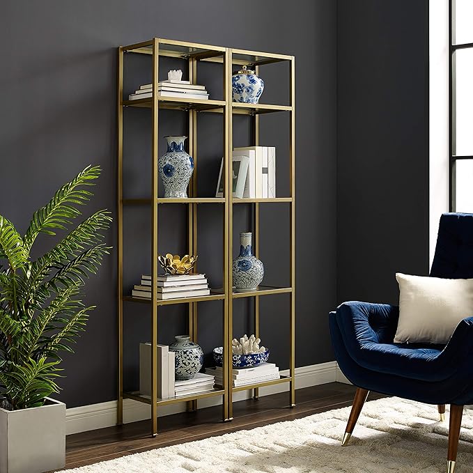 Crosley Furniture Aimee 2-Piece Bookshelf Set with Glass Shelves, Bookcase St...
