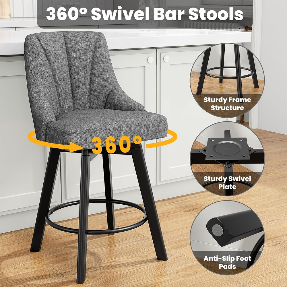 YaFiti 24" Swivel Counter Height Bar Stools Set of 6, Dark Gray
