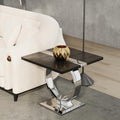 Asday Black End Table, Modern Wood Side Table, Silver End Table with U-Shaped Stainless Steel Base
