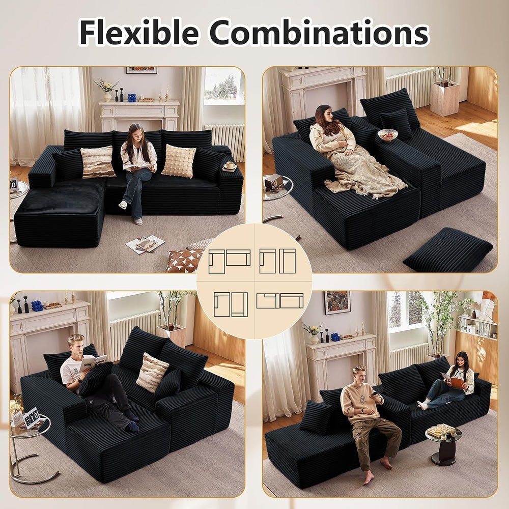 95" Cloud Sectional Couch with L-Shape Chaise, Modern Cloud Couch with D...
