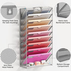 Lavatino 10-Tier Hanging Wall File Folders Organizer - Silver Metal Mesh Paper Magazine Document Mail Holder File Organizer for Office School Home Wall Mount or Desk Supplies Organization