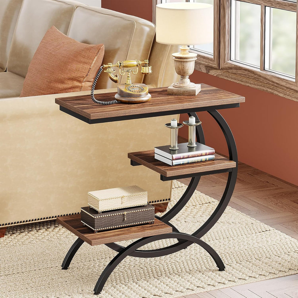 Tribesigns C Shaped End Table, Small Side Table for Couch, Industrial 3-Tier ...