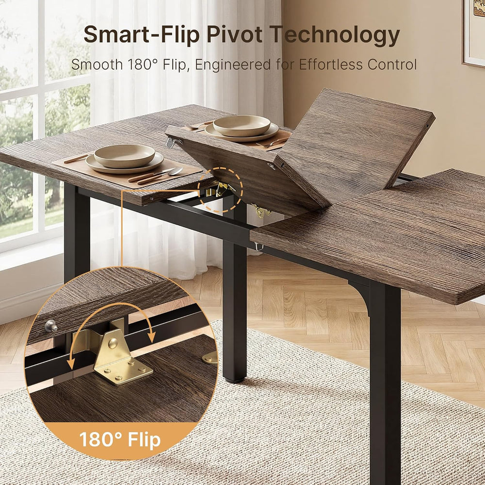 Ahomly 63“ Extendable Dining Table Set with 180° Smart-Flip Pivot, Gray | Din...