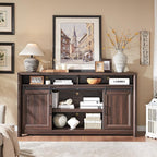 Farmhouse TV Stand for Living Room, Entertainment Center with Storage, Walnut TV Console for Bedroom, Media Storage Cabinet with Sliding Barn Doors & Adjustable Shelves, Fits 80 Inch TV, Rustic Wood