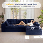 MAXYOYO 104" L Shaped Modular Sectional Sofa with Ottoman, Tufted Boneless Couch with Layered Cushion, Upholstered Flexible Module Combination Sofa for Living Room, No Assembly, Navy