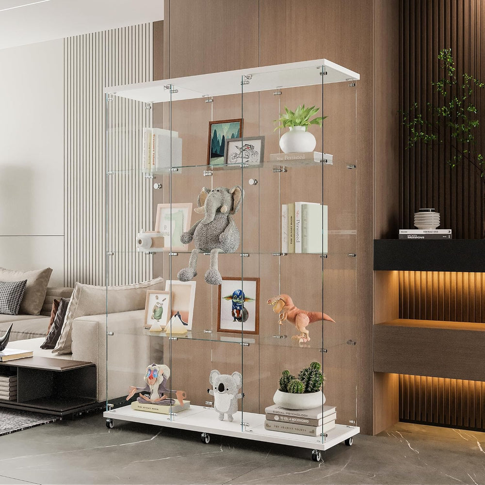 4 Shelves Glass Display Cabinet with 2 Doors Extra Large Display Case Curio C...