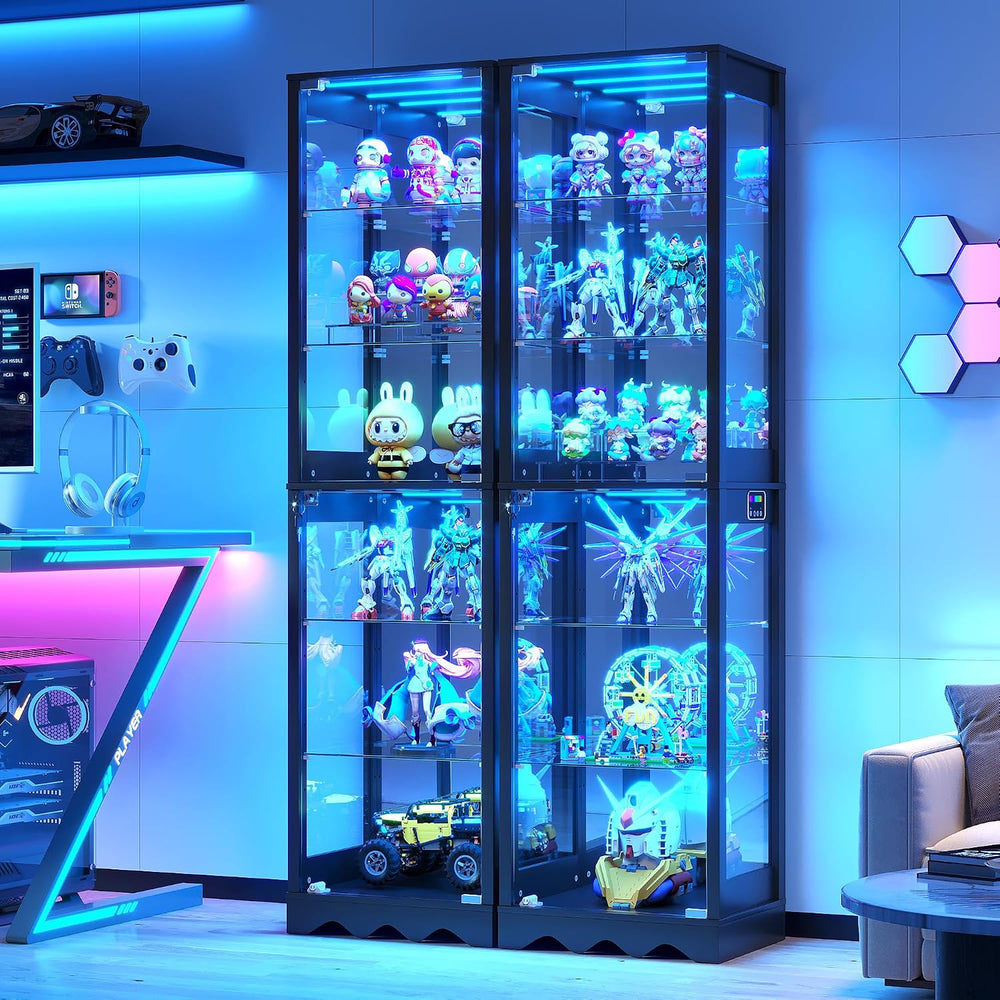 Dystler Display Cabinet with Glass Doors, 6 Tier RGB Lights Curio Cabinet | A...