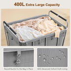 Hoctieon Large Laundry Cart with Wheels, 400L Heavy Duty Laundry Basket Organizer, Rolling Hamper Sorter for Clothes Storage, Industrial Dirty Clothes Hamper for Home & Hotel, Gray