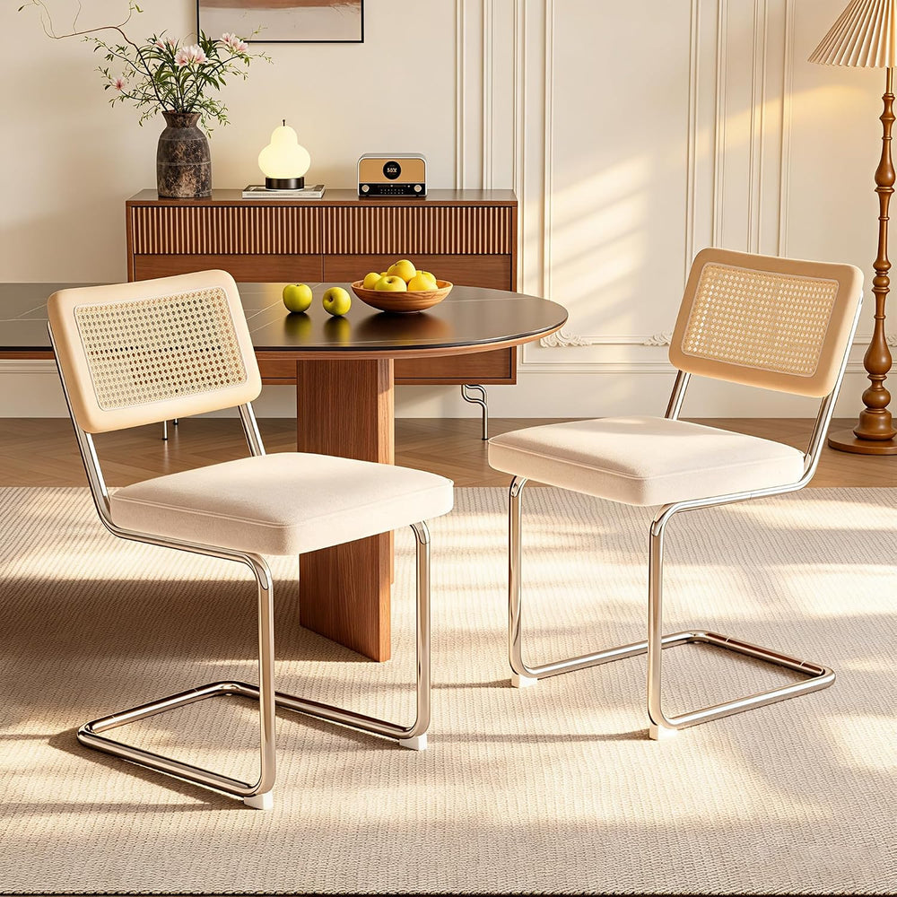 Rattan Dining Chairs, Leather Dining Chairs Set of 4, Green