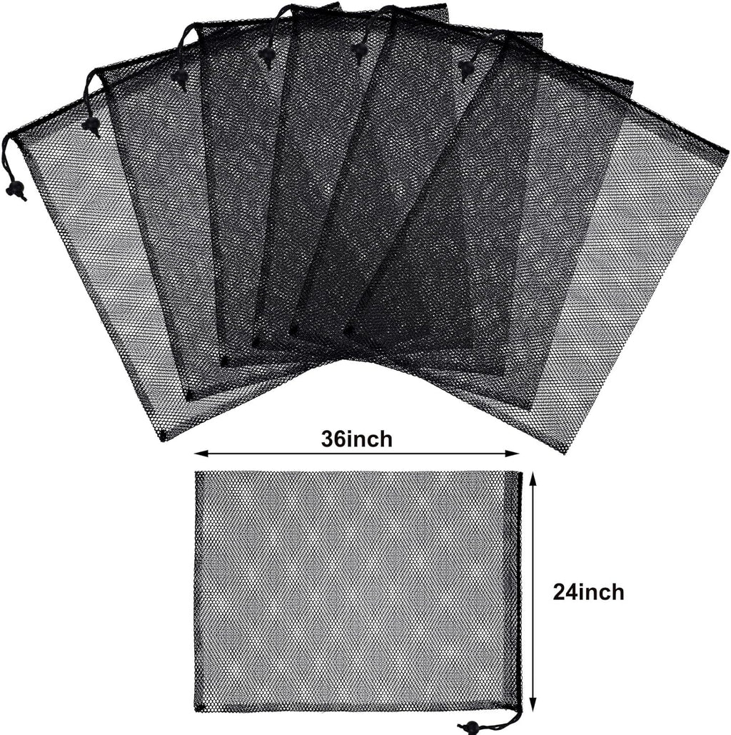 TecUnite 10 Pcs Mesh Bags Drawstring Laundry Bags Large Nylon Mesh Gift Dishwasher Bag with Sliding Drawstring for Kitchen Jewelry Gifts Wedding Favor Home(24 x 36 Inch,Black)