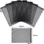 TecUnite 10 Pcs Mesh Bags Drawstring Laundry Bags Large Nylon Mesh Gift Dishwasher Bag with Sliding Drawstring for Kitchen Jewelry Gifts Wedding Favor Home(24 x 36 Inch,Black)