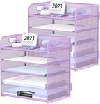 2 Pack 5-Tier Purple Desk Organizer with Handle Mesh Desk File/Paper Organizer Letter Tray for Office, School and Home Easy Installation Purple Office Supplies