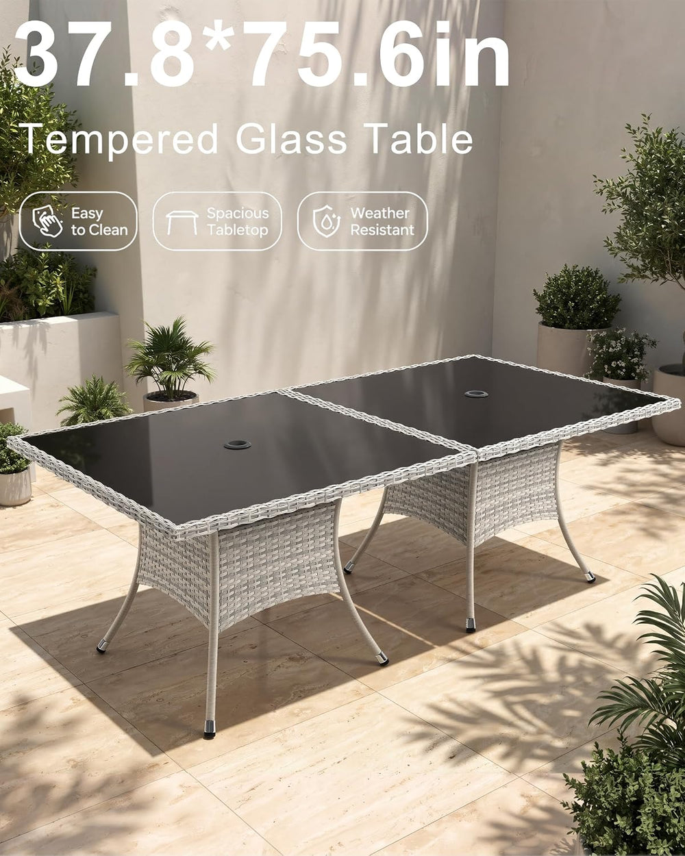 10-Piece Patio Dining Set, 2 Tempered Glass Tables & 8 Wicker Chairs