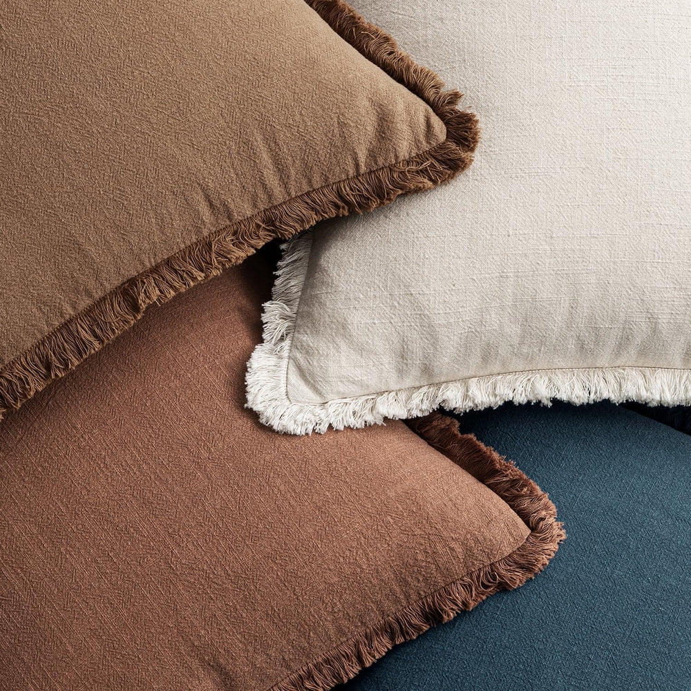 MIULEE Fall Linen Fringe Pillow Covers Set of 4 18x18 Beige/Brown/Blue