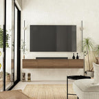 Atelier Mobili Floating TV Stand Wall Mounted for 75-85 Inch TVs - Modern Entertainment Center with Storage - 2-Piece Modular Design Easy Assembly - Walnut Wood Media Console Cabinet for Living Room