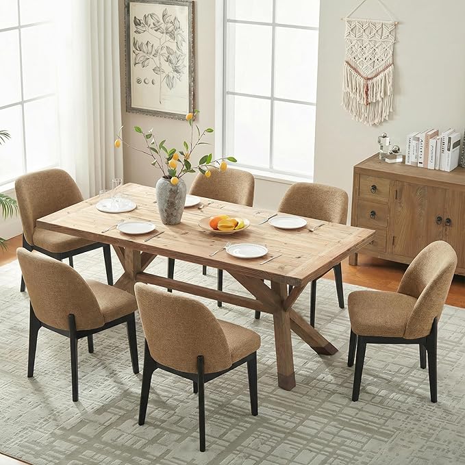 VKNOW Wooden Dining Chairs Set of 6, Upholstered Dining Room Chairs with Rubberwood Legs and Padded Seats, Kitchen Chairs for Restaurant Kitchen Living Room, Ochre Yellow