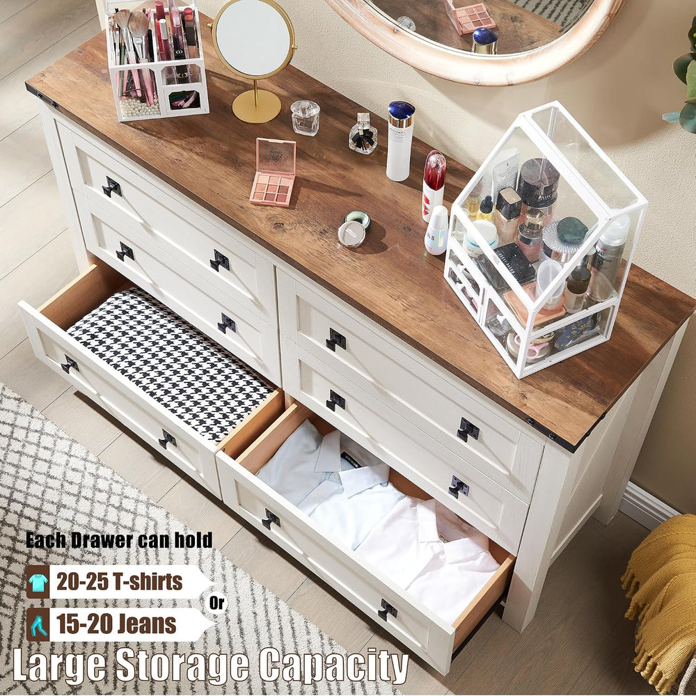 T4TREAM 54" Wide Farmhouse 6-Drawer Dresser for Bedroom, Antique White