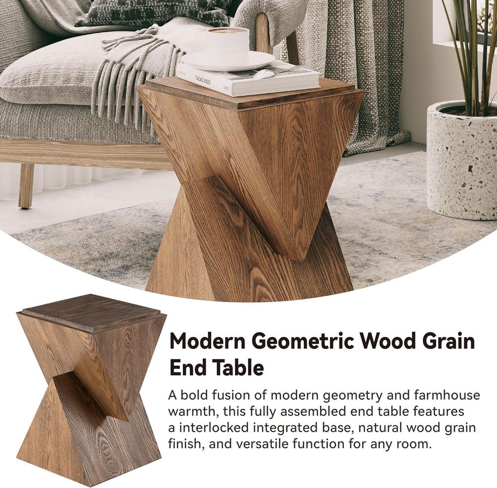 COZAYH Modern Geometric Wood Grain End Table, Fully Assembled, Brown | Farmho...