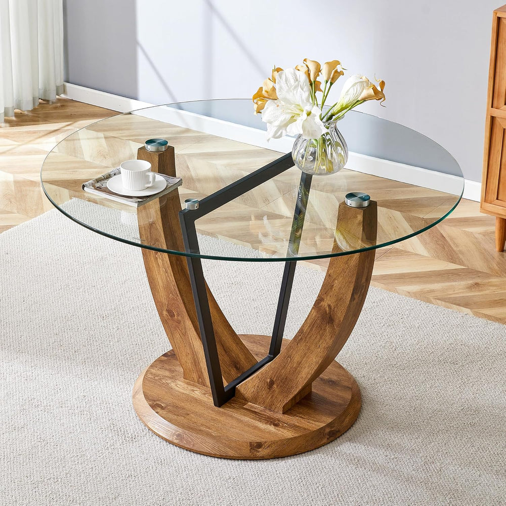 JUFU Round Dining Table for 4/6, 48 Inch Wood Kitchen Table with Stable Pedes...
