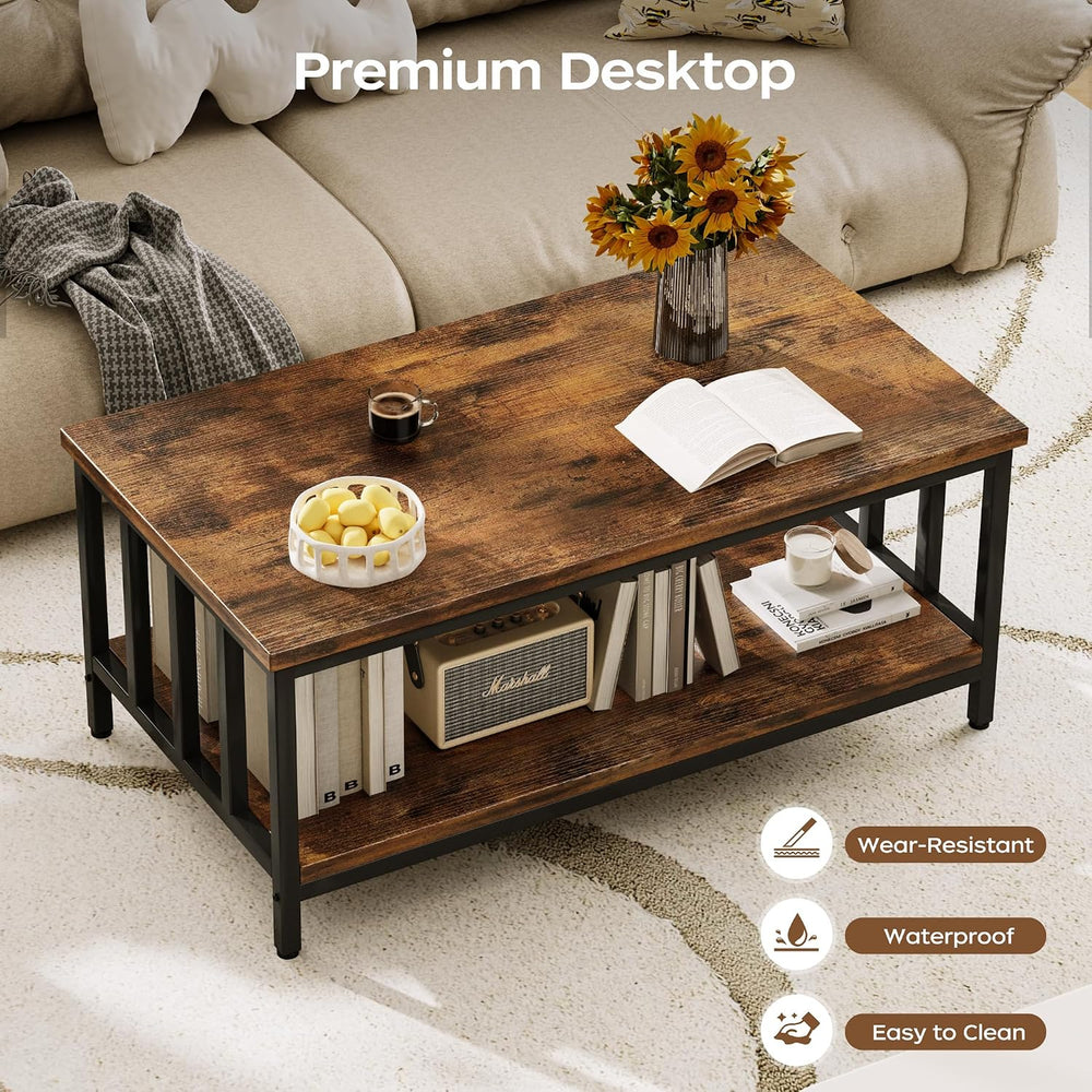 Homeiju Coffee Table for Living Room, Farmhouse Living Room Table with Slatte...
