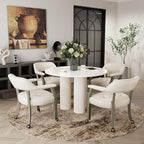 LEEMTORIG Large Dining Chairs with Casters and Arms, Rolling Dining Chairs with Wheels, Accent Game Poker Table Chairs, Solid Wood Office Chairs, 26“Dx25.2 Wx31.5“H, Grey Legs & Ivory PU SY-1318-WT