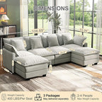 107" Cloud Couch Sectional, U Shaped Modular Sectional Sofa, 4-Seat Deep Seat Couch with 6 Removable Washable Pillows and 2 Ottoman for Living Room, Bedroom, Apartment, Light Grey