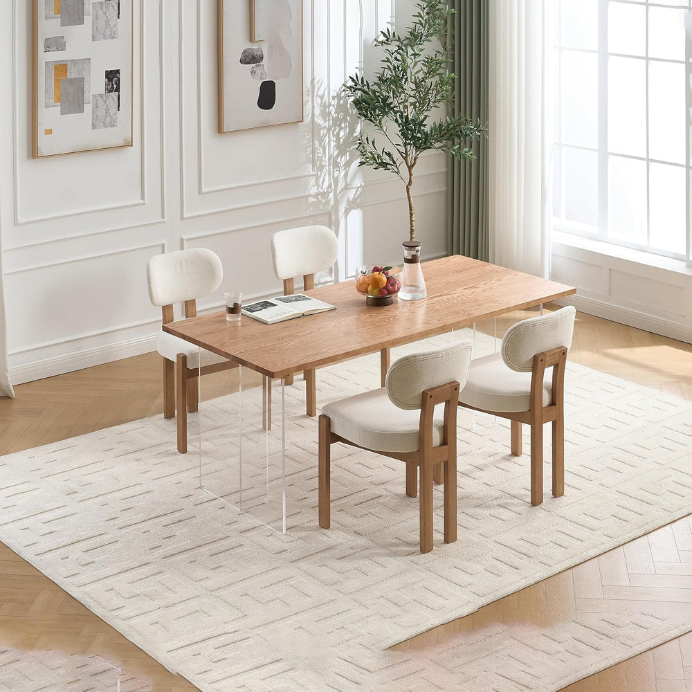Boucle Dining Chairs Set of 2, Modern Upholstered Kitchen Chairs with Solid W...