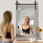 Hasipu Farmhouse Bathroom Mirror, 24"x36" Rustic Wood Framed Wall Mounted Mirror, Gray Vintage Vanity Mirror Barn Door Style Decrative Mirrors