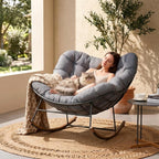 Grand patio Outdoor Rocking Chair, Oversized Papasan Rocking Chair with Thick Cushion, Indoor Outdoor Cozy Rocker for Balcony, Living Room, Patio, Gray