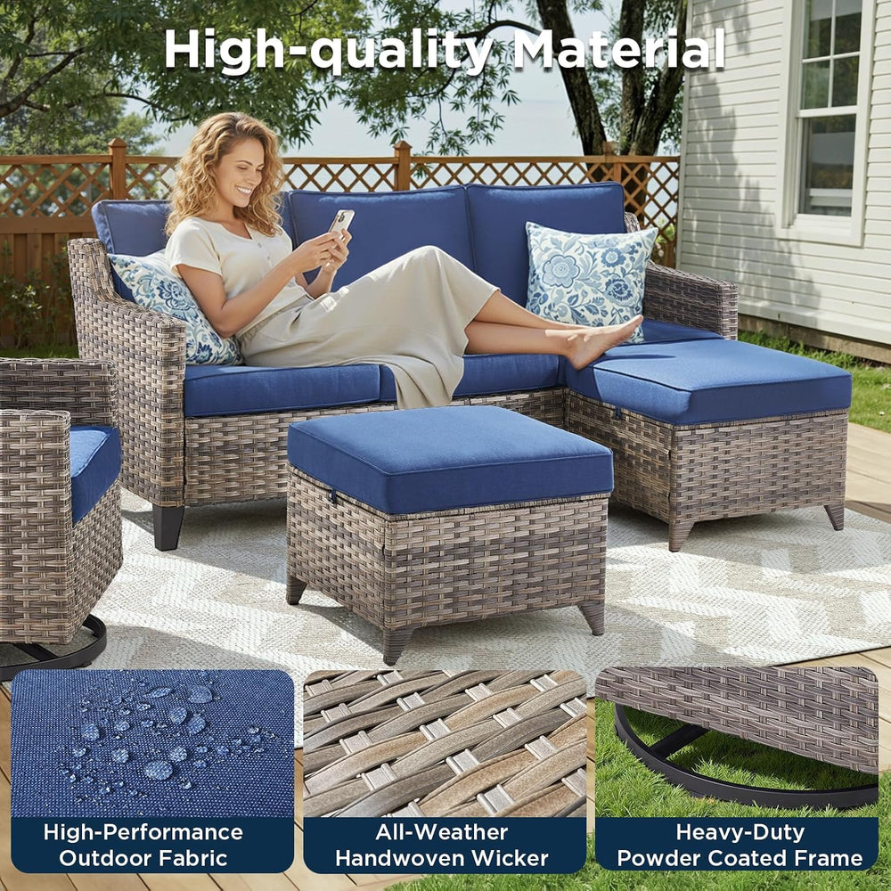 5 Pieces Outdoor Patio Furniture Set-All-Weather Wicker Patio Swivel Glider C...