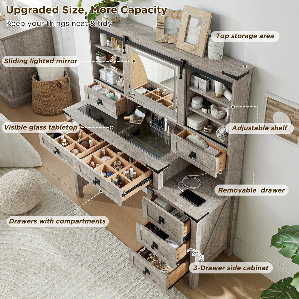 T4TREAM 48'' Farmhouse Makeup Vanity Desk with Sliding HD Mirror and ...