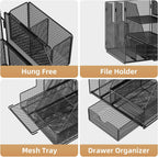 Marbrasse Desk Organizer and Accessories, 3-Tier File Organizer with Drawer and Pen Holder, Small Desktop Organizer and Storage for Workspace Office Supplies Black