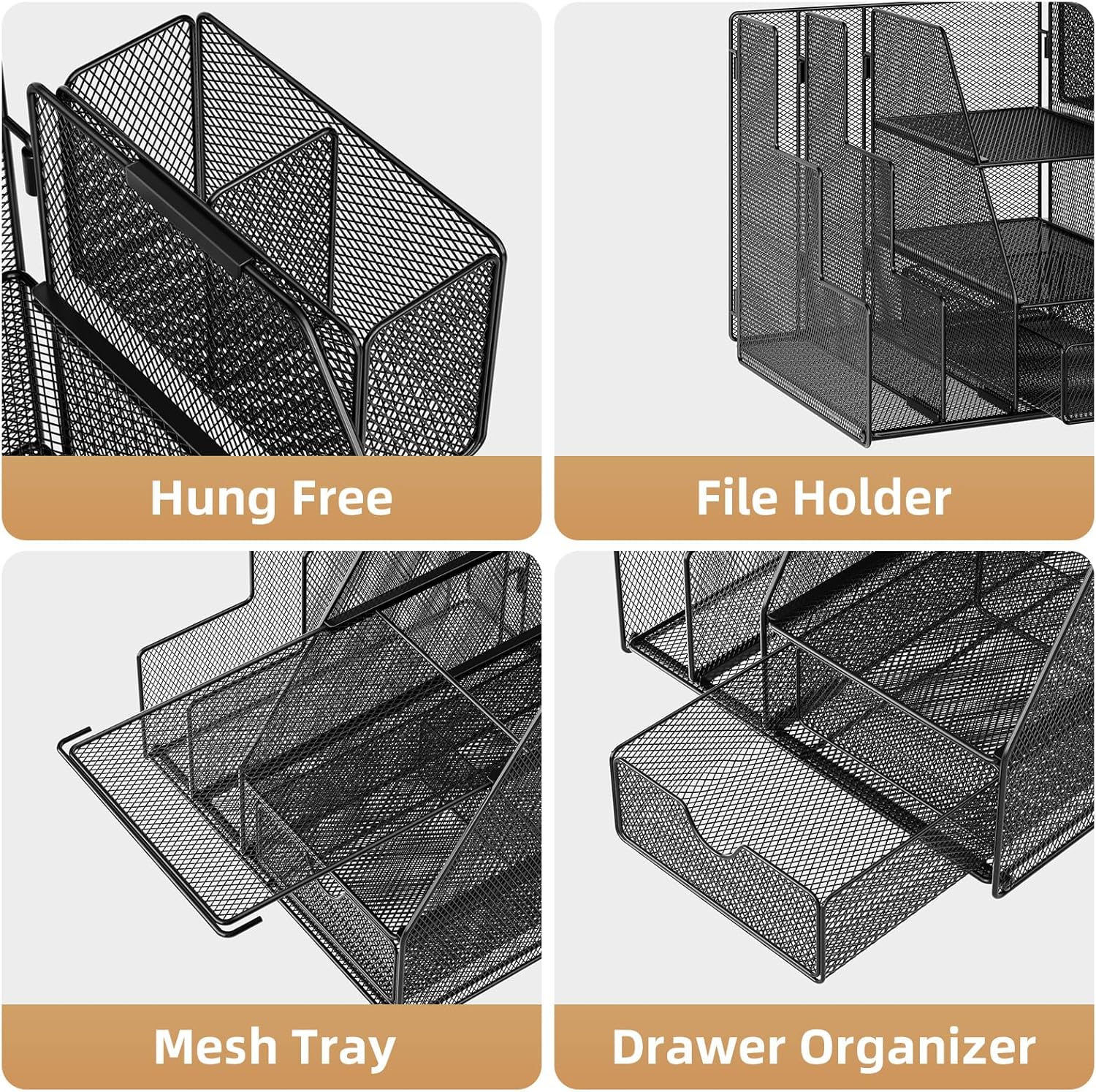 Marbrasse Desk Organizer and Accessories, 3-Tier File Organizer with Drawer and Pen Holder, Small Desktop Organizer and Storage for Workspace Office Supplies Black