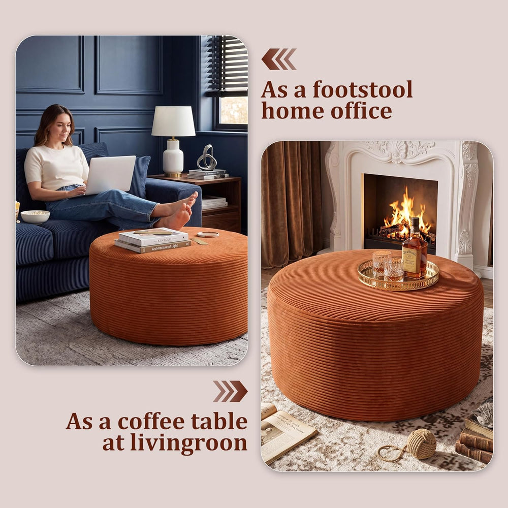 BSHOMGI Round Ottoman,Corduroy Ottomans Foot Stool, 27.5" Pouf Footstool...