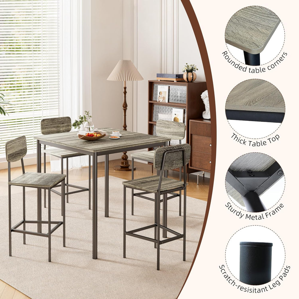 Kitchen Table and Chairs of 4, 5 Piece Dining Table Set, Classic Grey
