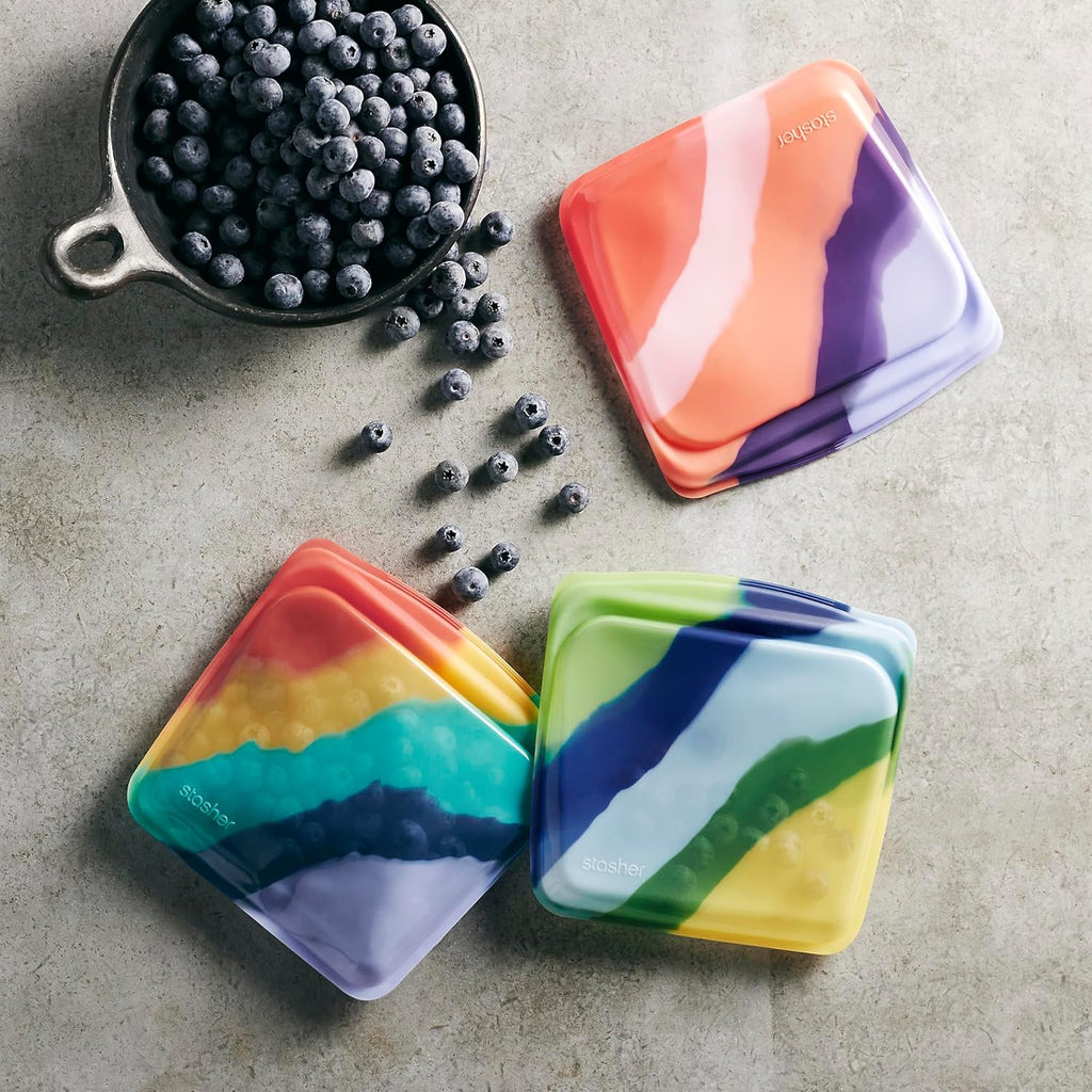 Stasher Premium Silicone Reusable Food Storage Bags, 3-Pack, Artivism, Multi-Use Food Storage Bags, Lunch Bag, Travel Containers, BPA Free, Leak-free, Dishwasher-Safe, Eco-friendly