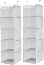 5 Shelves Hanging Closet Organizer, 2 Pack Hanging Storage with 6 Side Pockets for Clothes Shoes, 43"x12"x12"(Strip)