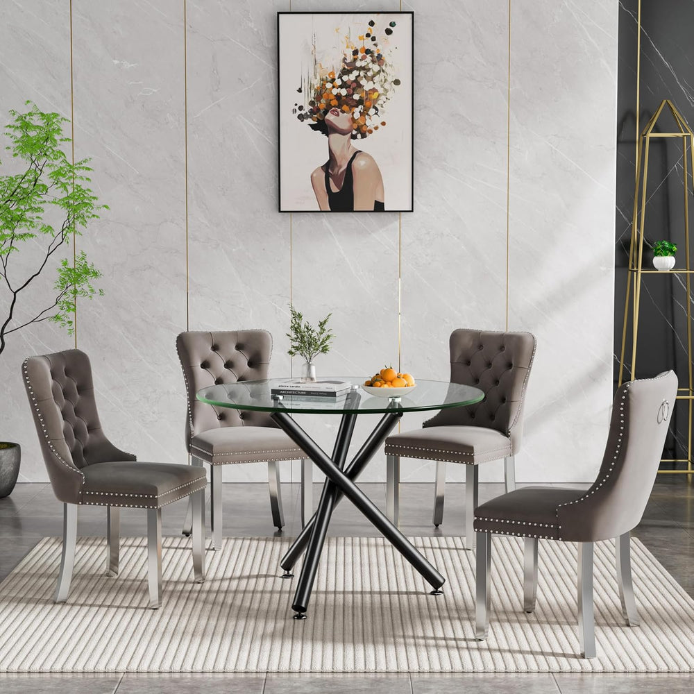 40'' Round Glass Dining Table,Modern Kitchen Table for 2-6 People,Din...