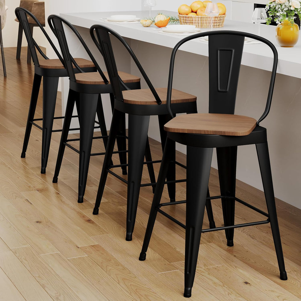 30" Swivel Bar Stools Set of 4 Metal Bar Height Stools with Back