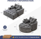 MAXYOYO Modular Sectional Chaise Lounge Sofa, 2 Sets Upholstered Lounge Chair with Ottoman, Comfy Round+ Square Couch with Layered Cushion, Tufted Sleeper Chair for Living Room, No Assembly, Dark Grey