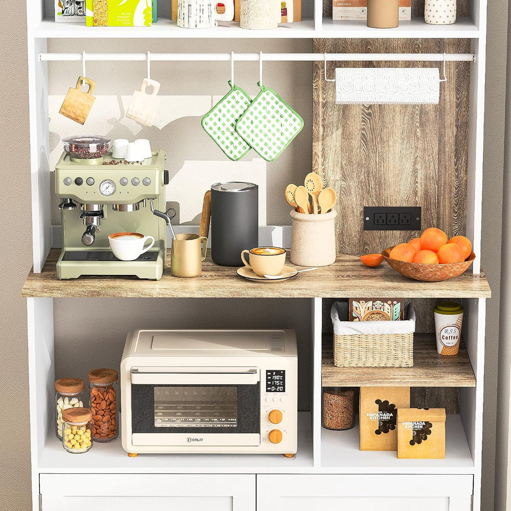 71" Kitchen Pantry Storage Cabinet, Microwave Stand with Storage & B...