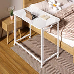 4NM 27.5" Mobile Small Rolling Computer Desk, Folding Laptop Cart Table with Wheels, Portable Office Desk for Small Space Couch Bed - All White