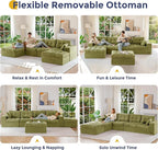 MAXYOYO 132" U Shaped Modular Sectional Sofa with 2 Ottomans, Cloud Boneless Couch with Layered Cushion, Flexible Module Combination Sofa for Living Room, No Assembly Required, Green
