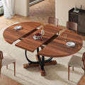 Einhomn 59" Extendable Round Dining Table for 4-6, Modern Oval Kitchen Table with Heavy Duty Curved Legs & Pedestal Base, Space Saving Circle Dinner Room Table for Dining Kitchen Living Room, Walnut