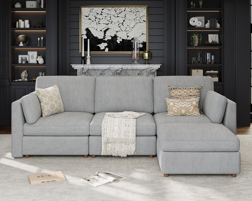 Oversized Modular Sectional Sofa L-Shaped Cloud Couches Gray | 4 Seater Large...