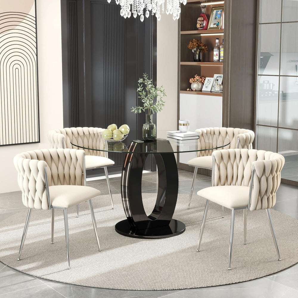 RGZ 47'' Modern Luxury Clear Glass Round Dining Table for 4-6, Glass ...
