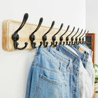Dseap Coat Rack Wall - Heavy-Duty 38-1/4" Long, with Reinforced 10 Custom Tri-Hooks, Solid Wood Wall Hanger for Coats Hat Jackets - Rustic Farmhouse Entryway Storage, Light Brown & Black, Pack of 2