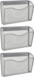 EASEPRES 3 Single Pocket Mesh Hanging File Organizer, Vertical Wall Mounted Magazine File Holder, Mount Basket Mail Paper Document Folder Organizing for Office, Home and School, Silver