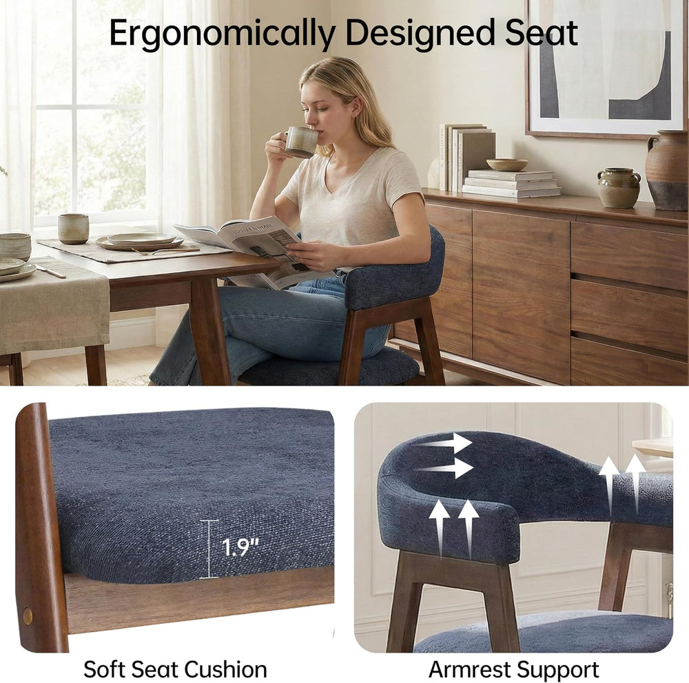 VKNOW Wooden Dining Chairs Set of 4, Modern Fabric Upholstered Kitchen Armcha...